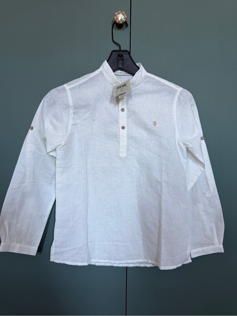 Nwt Pili Carrera boys white shirt linen/cotton blend size 10